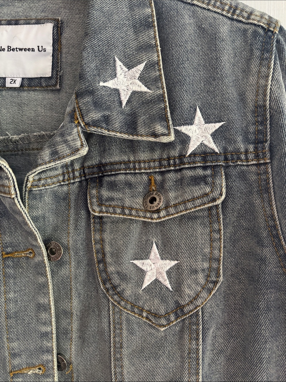 The Style Between Us Light Blue Star Embroidered Denim Jacket